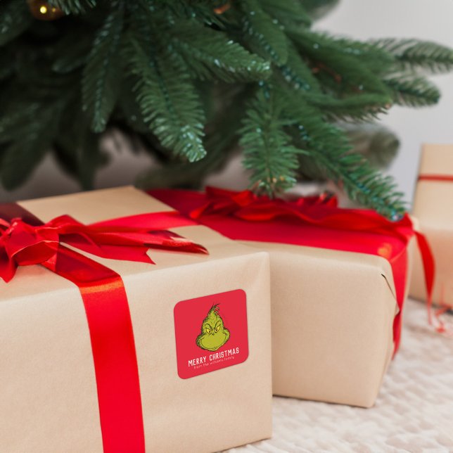 Pegatina Cuadrada Grinch clásico | Navidades - Personalizados (Sticker on gift)