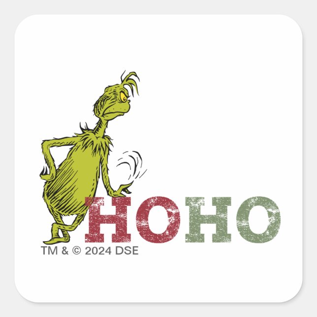 Pegatina Cuadrada Grinch | Ho Ho Ho (Anverso)