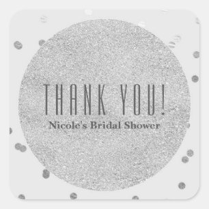 Pegatina Cuadrada Gris claro y confeti plateado brillante puntos Mod