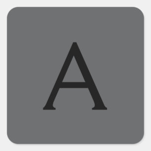 Pegatina Cuadrada Gris Clásico Monograma simple Añadir nombre inicia