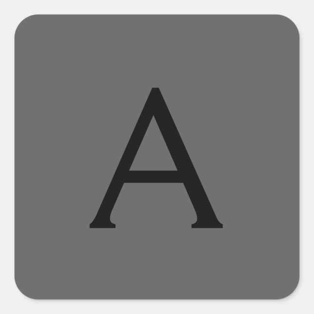 Pegatina Cuadrada Gris Clásico Monograma simple Añadir nombre inicia (Anverso)
