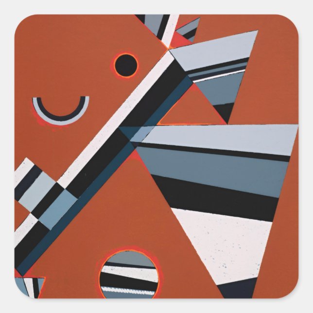 Pegatina Cuadrada Gris de Kandinsky Resumen Pintando arte moderno (Anverso)