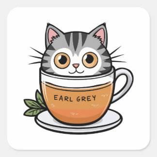 Pegatina Cuadrada Gris Earl - Gato tan lindo