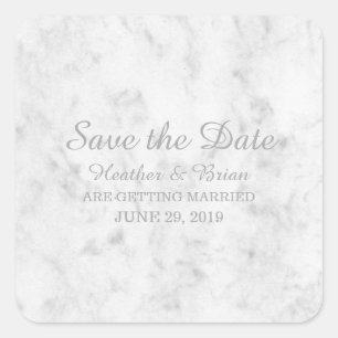 Pegatina Cuadrada Gris Elegant Marble Save the Date