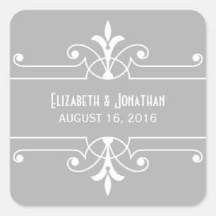 Pegatina Cuadrada Gris Fancy Ornamental Wedding Stickers