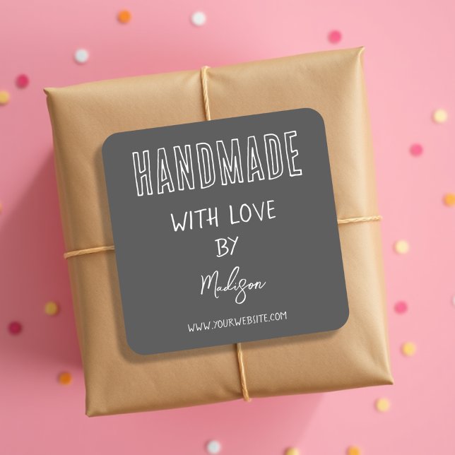 Pegatina Cuadrada Gris | Hecho a mano con amor (Subido por el creador)