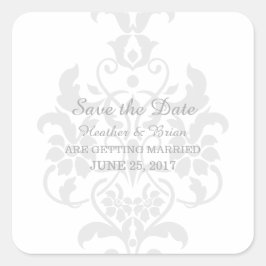 Pegatina Cuadrada Gris Subtle Damask Save the Date Pegatinas