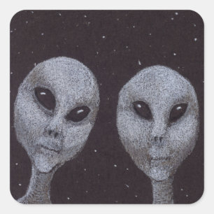 Pegatina Cuadrada Grises alienígenas