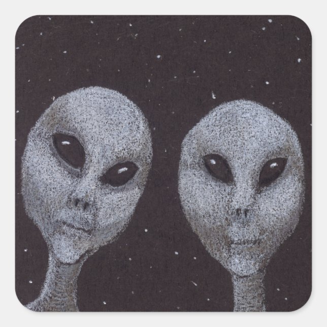 Pegatina Cuadrada Grises alienígenas (Anverso)