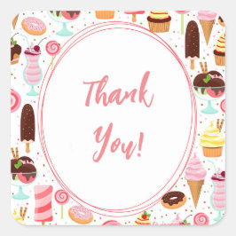 Pegatina Cuadrada Grito para los Chicas de helado dulce cumpleaños