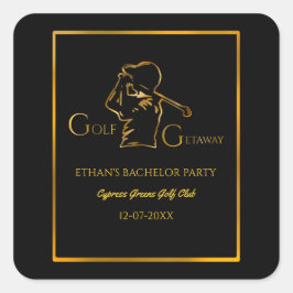 Pegatina Cuadrada Groom Golfer Bachelor Party Luxury Gold