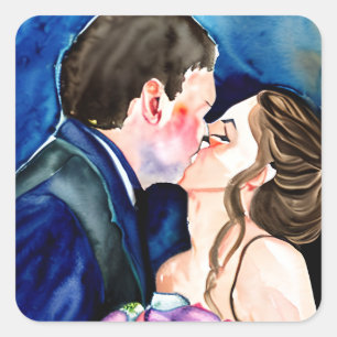 Pegatina Cuadrada Groom y Bride Boda Kiss