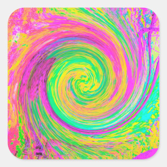 Pegatina Cuadrada Groovy Abstract Púrpura y Amarillo líquido Swirl (Anverso)