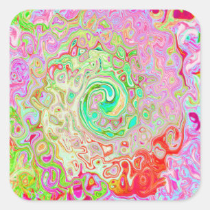 Pegatina Cuadrada Groovy Abstracto Retro Pastel Remolino Líquido Ver