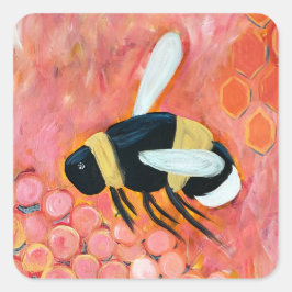Pegatina Cuadrada Groovy Bee and Pink Flowers Bella Artes