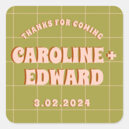 Pegatina Cuadrada Groovy Bold Green Pink Red Funky