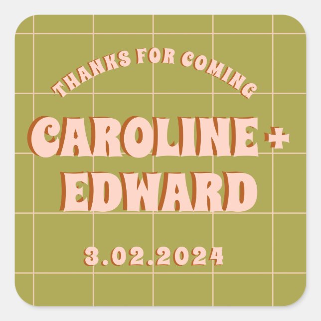 Pegatina Cuadrada Groovy Bold Green Pink Red Funky (Anverso)