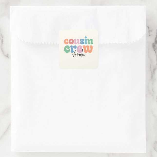 Pegatina Cuadrada Groovy Crew de Primos Personalizado (Bolso)