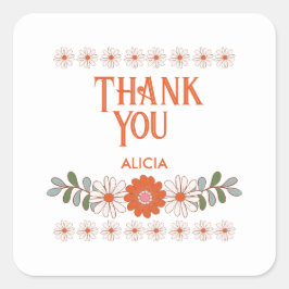 Pegatina Cuadrada Groovy Daisy Hippie Flora Leaf Gracias