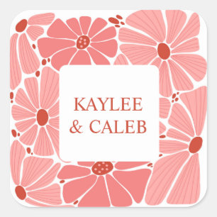 Pegatina Cuadrada Groovy daisy rosa moderno