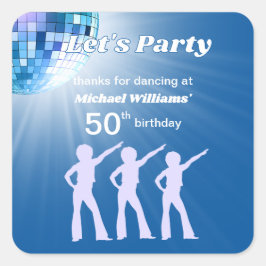Pegatina Cuadrada Groovy Disco Ball Blue Mans 50th Birthday
