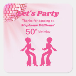 Pegatina Cuadrada Groovy Disco ball Pink Purple Womans 50th Birthday