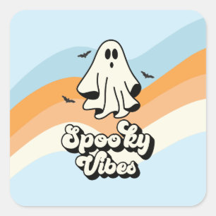 Pegatina Cuadrada Groovy Fantasma retro Halloween Vibraciones Espelu