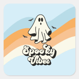 Pegatina Cuadrada groovy Ghost retro Halloween Spooky Vibes Blue