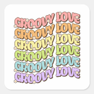 Pegatina Cuadrada Groovy Love Daisy Retro Arcoíris