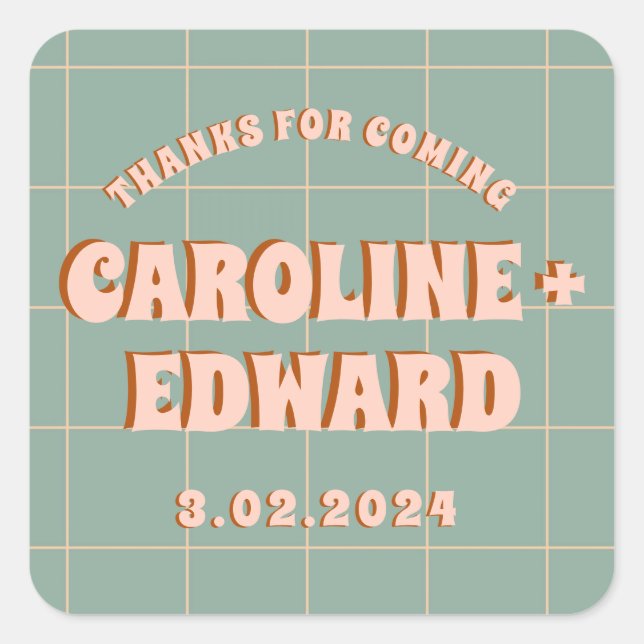 Pegatina Cuadrada Groovy Negrita Azul Rosa Rojo Divertido  (Anverso)