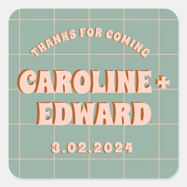 Pegatina Cuadrada Groovy Negrita Azul Rosa Rojo Divertido  (Anverso)