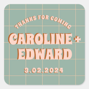 Pegatina Cuadrada Groovy Negrita Azul Rosa Rojo Funky 