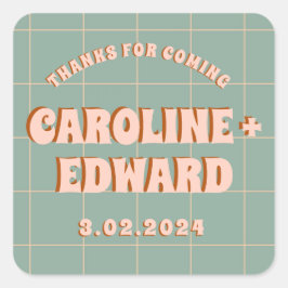 Pegatina Cuadrada Groovy Negrita Azul Rosa Rojo Funky 