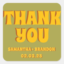 Pegatina Cuadrada Groovy Negrita Verde Amarillo Rojo Divertido 