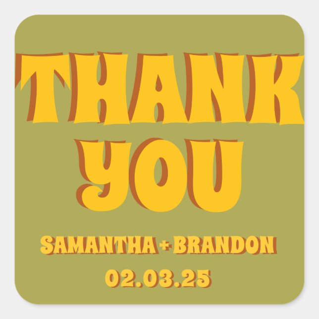 Pegatina Cuadrada Groovy Negrita Verde Amarillo Rojo Divertido  (Anverso)