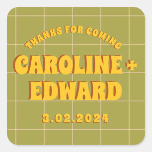 Pegatina Cuadrada Groovy Negrita Verde Amarillo Rojo Funky 