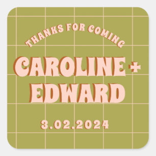 Pegatina Cuadrada Groovy Negrita Verde Rosa Rojo Divertido 