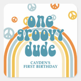 Pegatina Cuadrada Groovy One Retro Boy First Birday