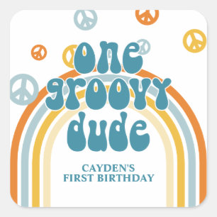 Pegatina Cuadrada Groovy One Retro Boy First Birday