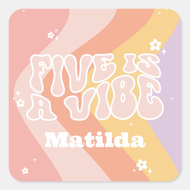Pegatina Cuadrada groovy rainbow 5 es un vibe retro daisy fresco de  (Anverso)