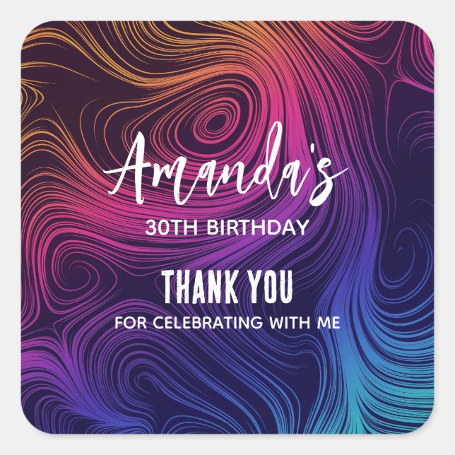 Pegatina Cuadrada Groovy Resumen Fiesta de Guay Swirls and Circles (Anverso)