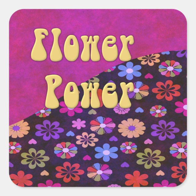 Pegatina Cuadrada Groovy Retro Flower Power 60s 70s (Anverso)
