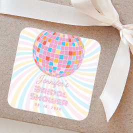 Pegatina Cuadrada Groovy Retro Pink Disco Ball 70's 80s Ducha de nov