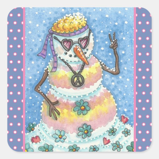 Pegatina Cuadrada GROOVY SNOWMAN, SEÑAL DE PAZ NAVIDAD STICKERS Squ (Anverso)