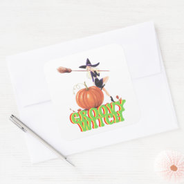 Pegatina Cuadrada GROOVY WITCH brujas divertidas de Halloween