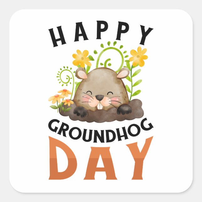 Pegatina Cuadrada Groundhog (Anverso)