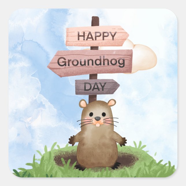 Pegatina Cuadrada Groundhog (Anverso)