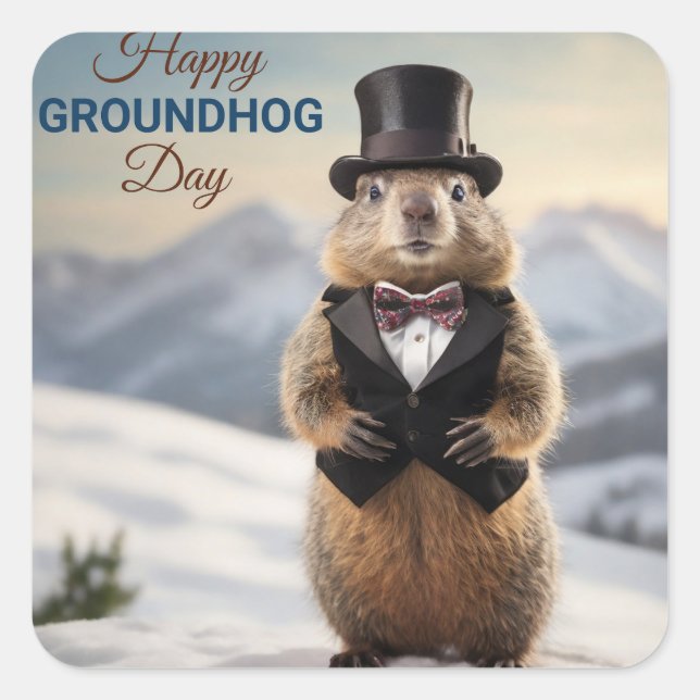 Pegatina Cuadrada Groundhog (Anverso)