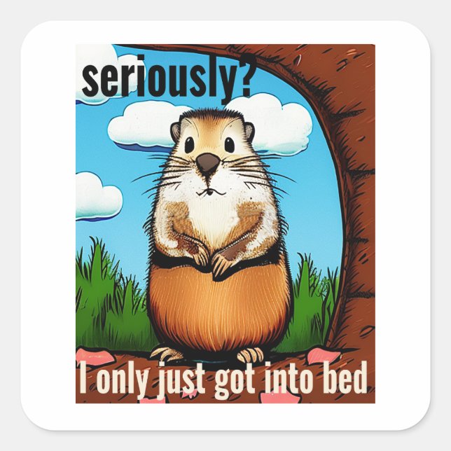 Pegatina Cuadrada Groundhog day seriously? (Anverso)
