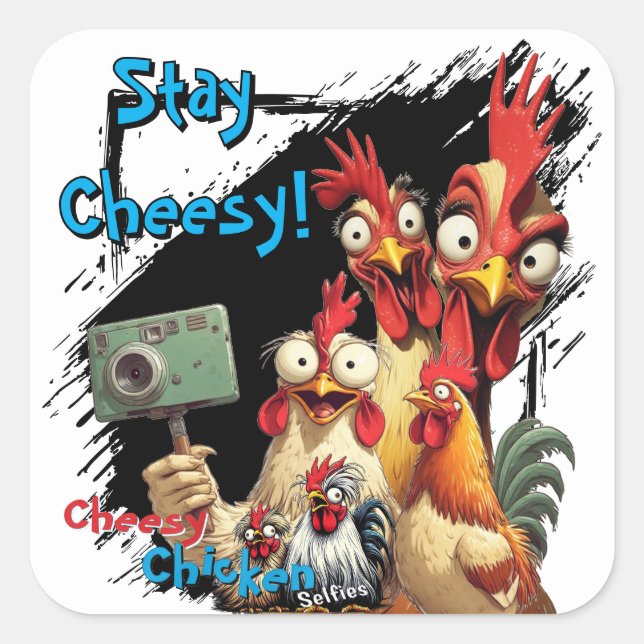 Pegatina Cuadrada "Group Selfie Sticker" Chessy Chicken Selfies (Anverso)